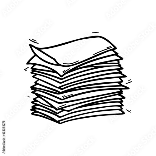 Stack of paper pages line art. Blank sheets. Hand drawn doodle vector illustration. Doodle paper heap. Contract document pile