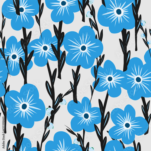 Stylized forget-me-nots in flat style. Vector seamless pattern