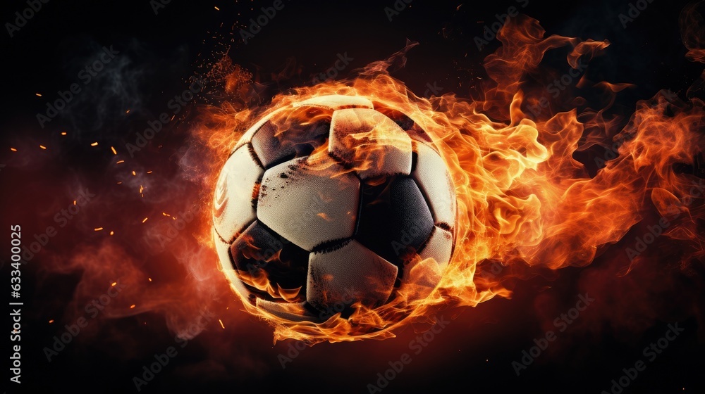 Fototapeta premium Flying burning football ball