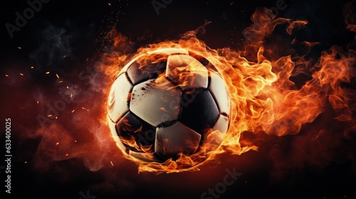 Flying burning football ball
