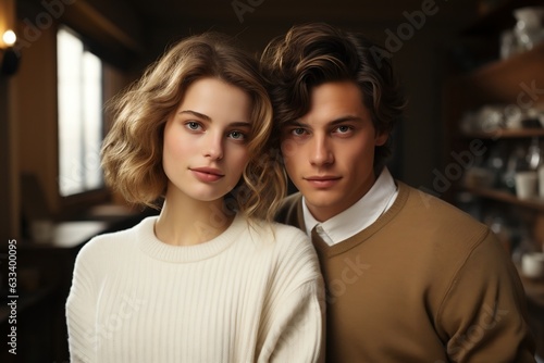 Elegant Young Couple in Sweater. AI