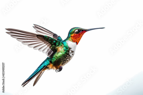 hummingbird in flight, white background. Generative Ai