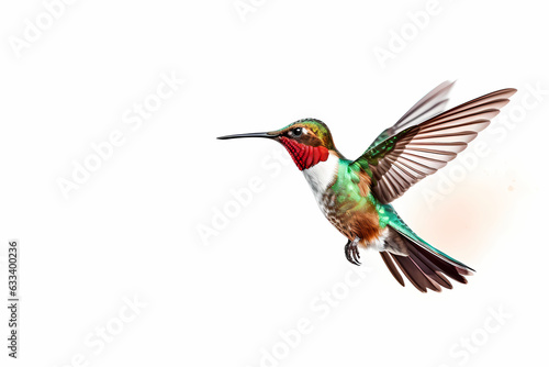hummingbird taking flight with beautiful wing spread  white background. Generative Ai