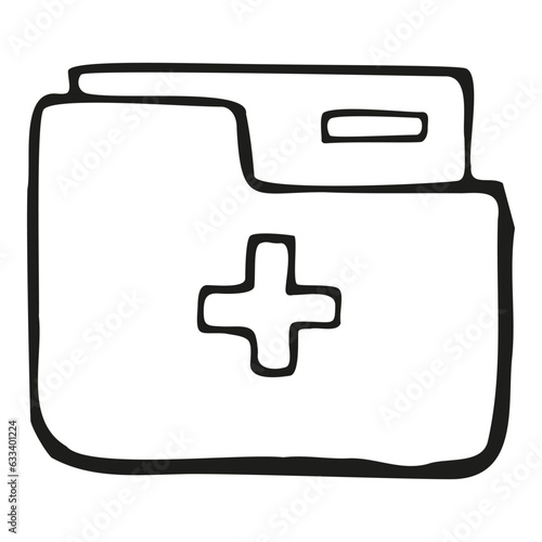 Clinic history hand drawing vector doodle illustration, hospital documents medical archive