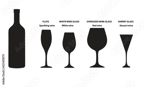 Four types of different wine glasses in which you can drink different types of wine