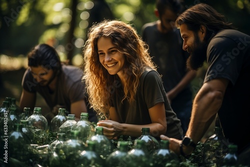 Group of people Collecting Plastic. AI