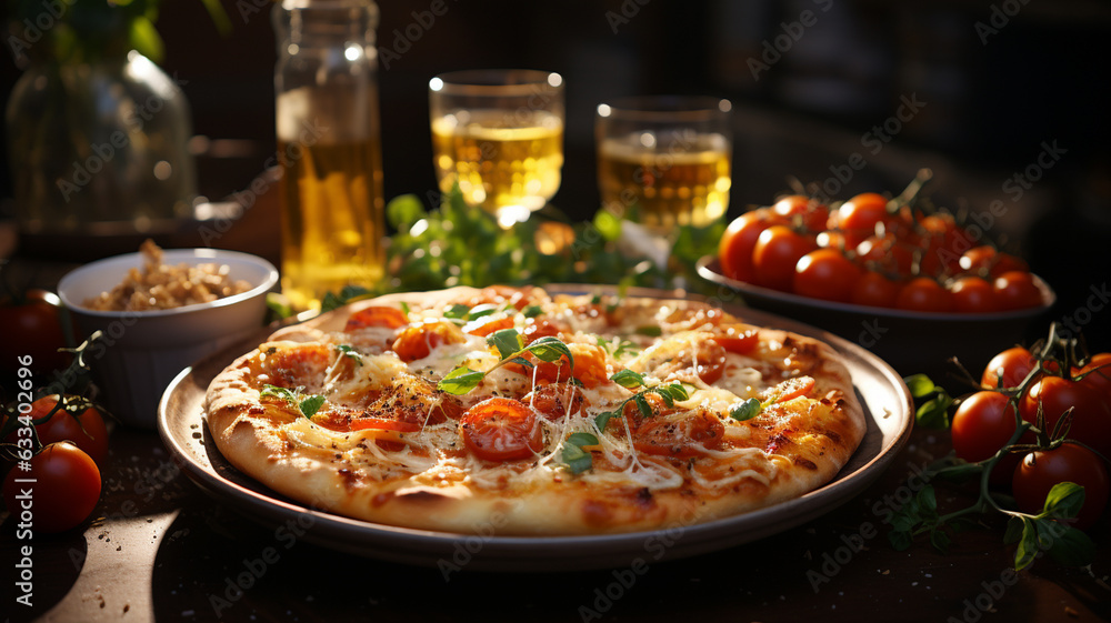 delicious italian pizza with tomatoes, basil and cheese