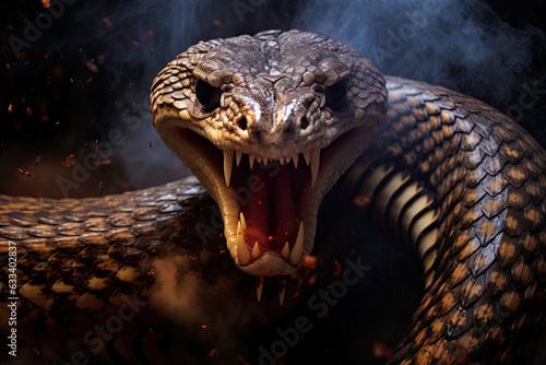 The head of an dangerous aggressive snake close up  photo