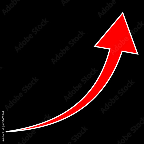 Red rising curve arrow with white edge.