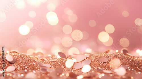 Golden Sparkles on Pink Pastel background. Created with Generative AI technology.