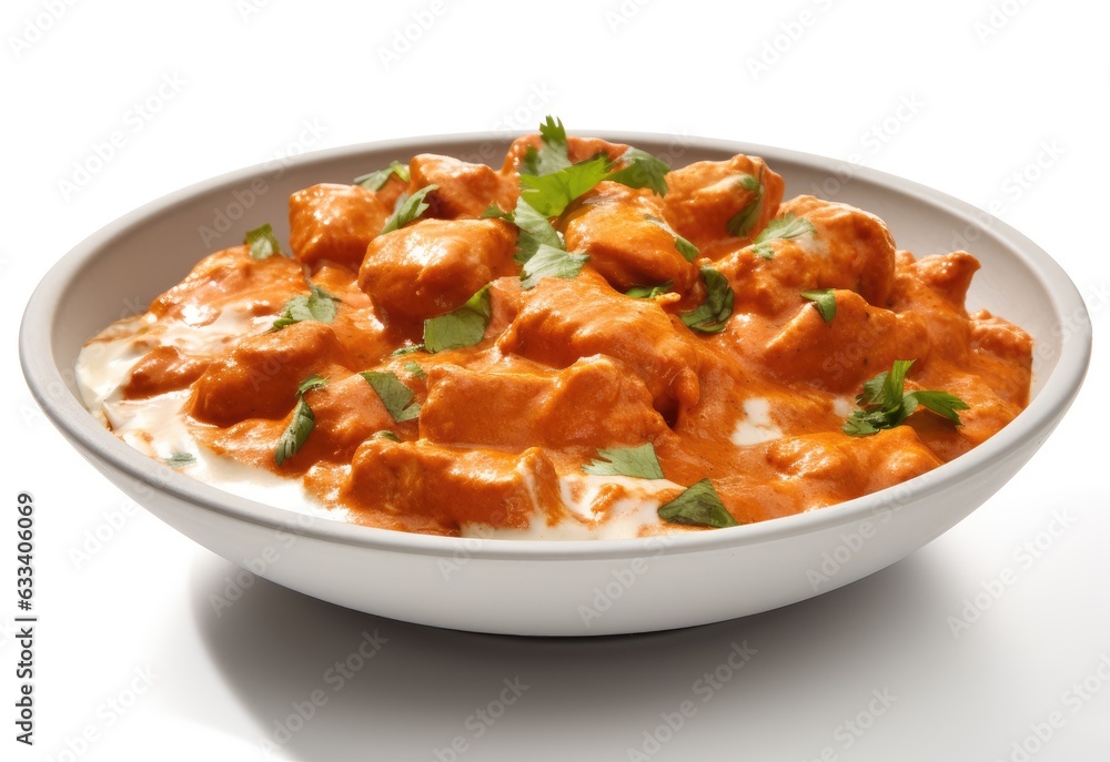 Butter Chicken, Indian cuisine, looks delicious on a white background Butter Chicken, Indian cuisine, looks delicious on a white background