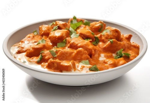 Butter Chicken, Indian cuisine, looks delicious on a white background