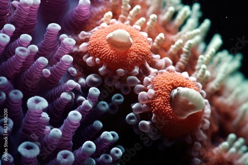 macro shot of coral polyps capturing tiny organisms