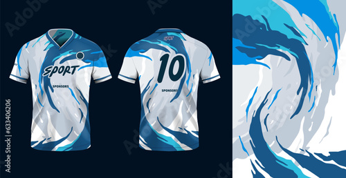 Tshirt mockup sport jersey template design for football soccer, racing, gaming, sports jersey abstract design blue color