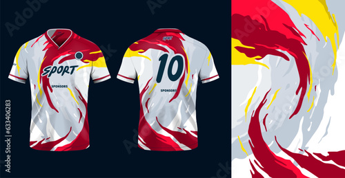 Tshirt mockup sport jersey template design for football soccer, racing, gaming, sports jersey abstract design red white colour