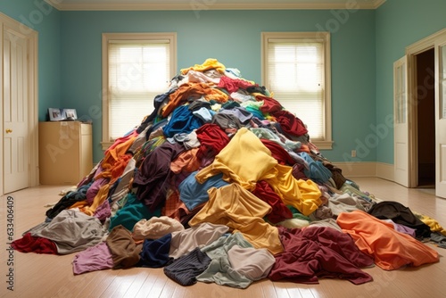 a pile of laundry sorted by color on the floor