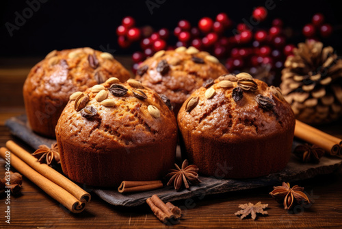Homemade autumn cakes or cupcakes with nuts and spices