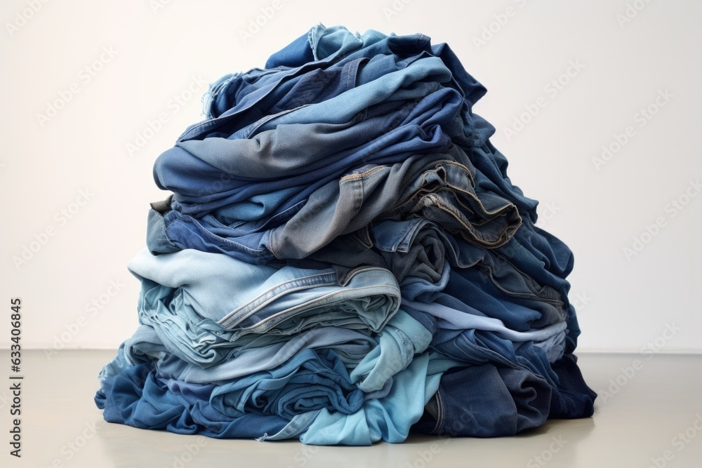 stack of folded jeans in various shades of blue