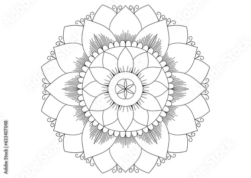 Photography Mandala drawing on a white background, Mandala Hand drawn illustration, design or decor for yoga and meditation, Mandala print for adult coloring book