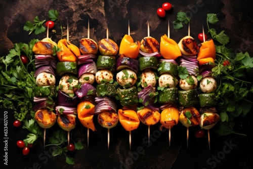 top view of grilled vegetables on a skewer © Natalia