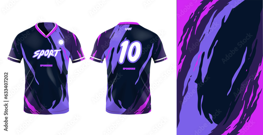Fototapeta premium Tshirt mockup sport jersey template design for football soccer, racing, gaming, sports jersey abstract design purple color