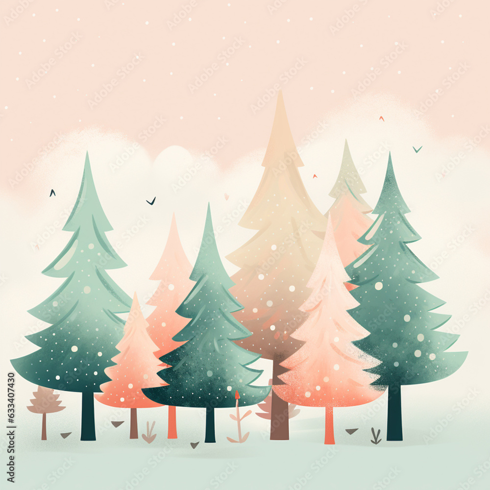 Festive Trees in a Gentle Background for Christmas Designs