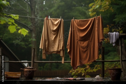 raindrops on clothes drying after a sudden shower © Natalia