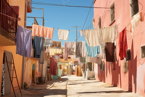perspective view of clothes drying on a line