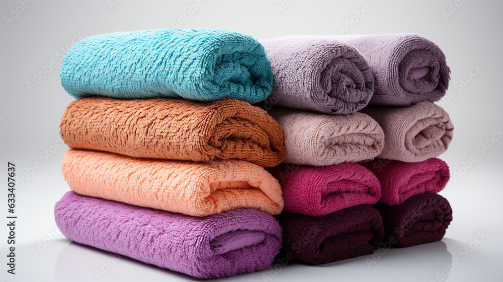 colorful towels on table against dark background colorful towels on table against dark background