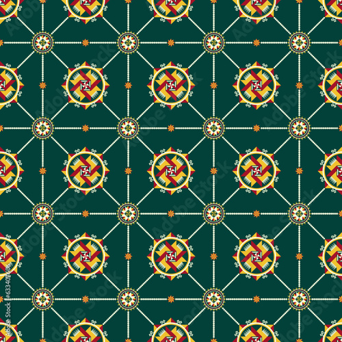 Geometric ethnic pattern seamless flower color. seamless pattern. Design for fabric,curtain,background,carpet,wallpaper,clothing,wrapping,Batik,mandalas,fabric,Vector illustration. pattern style.
