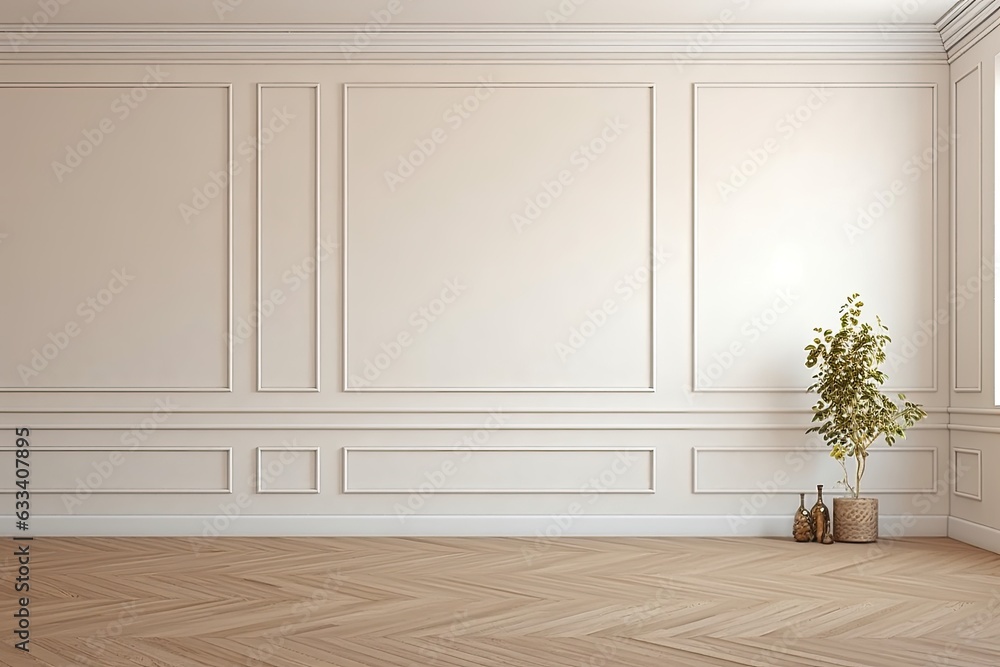 The background of the room is a white wall with a classic design. The floor is made of brown parquet, adding a touch of warmth to the space. The room is furnished with various home furniture pieces