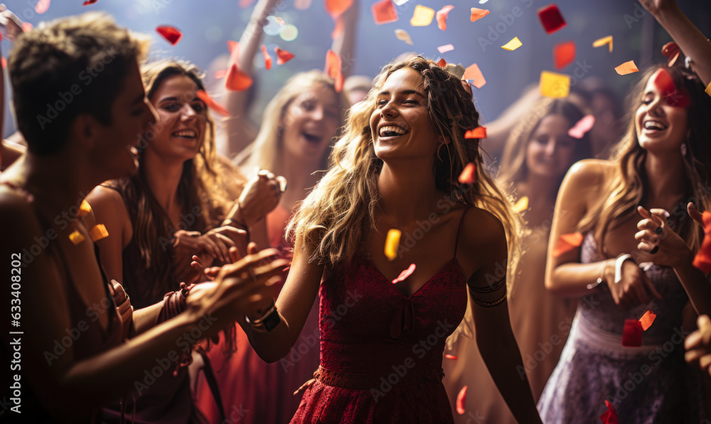 Fototapeta premium Nightlife Fun: Dancing Friends Sharing Moments of Joy