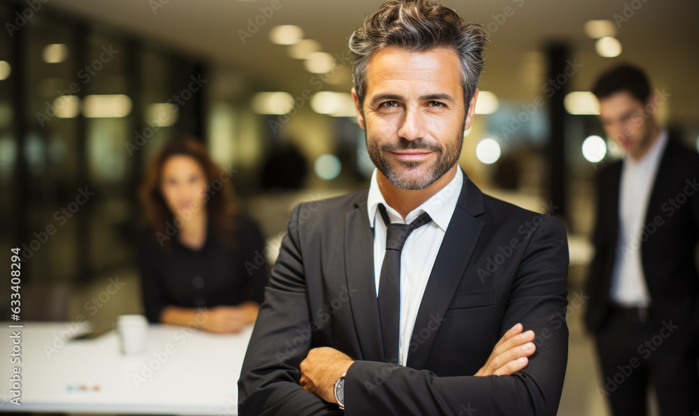 Executive Presence: Business Leader Looking at Camera in Office Executive Presence: Business Leader Looking at Camera in Office