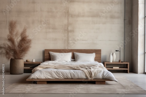 minimalistic bed setup with neutral colors and textures