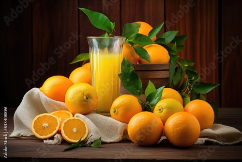 freshly squeezed citrus fruits on a wooden table