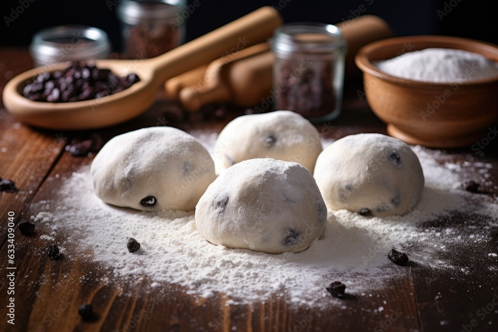 Fototapeta premium freshly rolled dough balls on a floured surface
