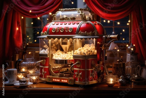 popcorn machine with steam and lights