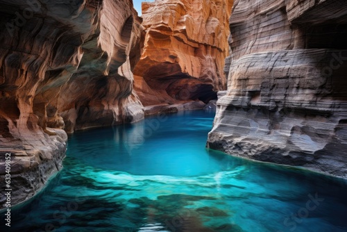 natural pool with turquoise waters nestled between rocky cliffs