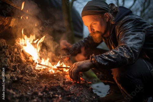 flint and steel creating a spark for fire-starting
