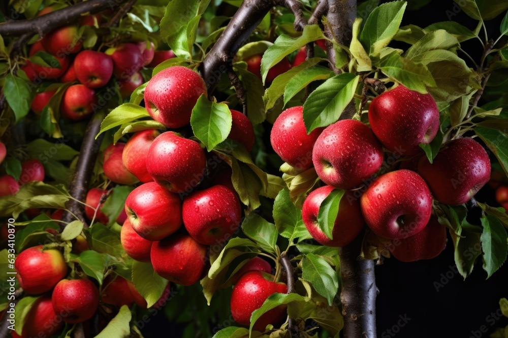 vibrant mix of red and green apples on tree