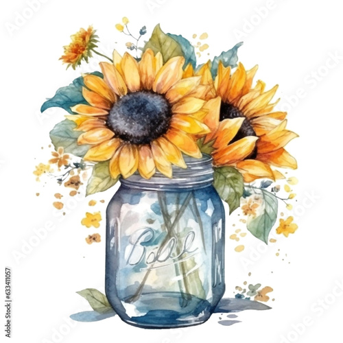 Watercolor Sunflowers Clipart - fall sunflower floral bouquets, made with AI generative technology