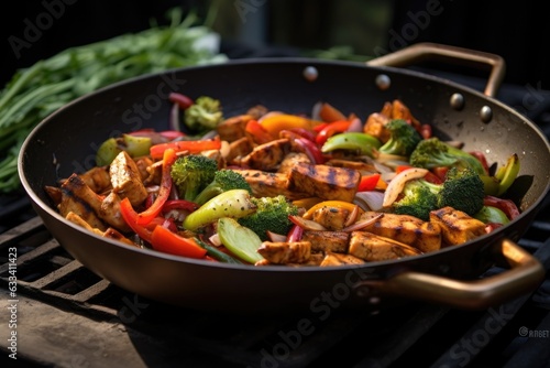 tempeh stir-fry with fresh vegetables in a wok