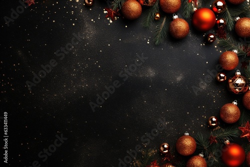 Christmas background with Christmas balls and decorations. Generative AI.