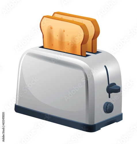 Toaster with two fried pieces of white bread. Vector illustration isolated on white background