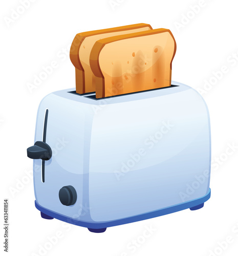 Toaster with two fried pieces of white bread vector cartoon illustration isolated on white background