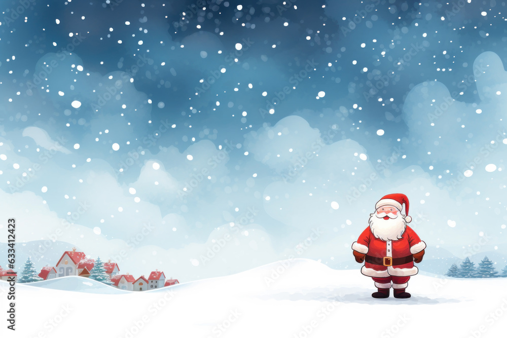 Obraz premium Santa's Village Christmas Illustration: Snowy Scene with Santa Claus Generative AI