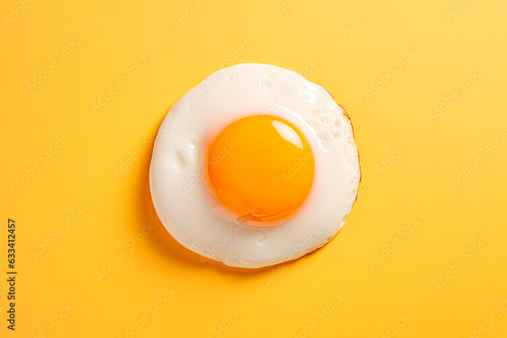 Fresh fried egg on yellow background. Top view Fresh fried egg on yellow background. Top view