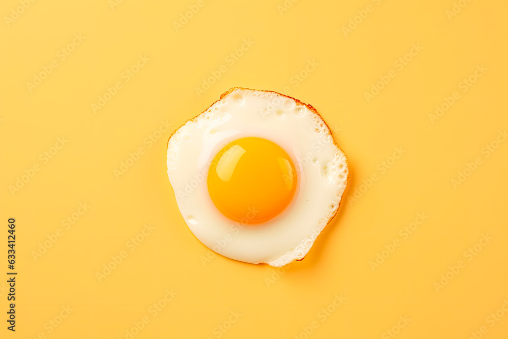 Fresh fried egg on yellow background. Top view Fresh fried egg on yellow background. Top view