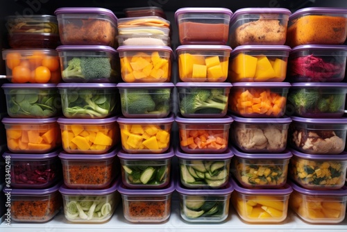 colorful meal prep containers neatly organized in fridge