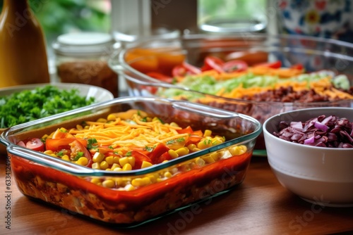casserole dishes with layered ingredients ready to bake
